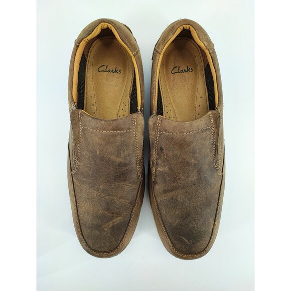 Clarks Men\'s Shiply Step Brown Leather Slip On Loafer Size 11.5M US